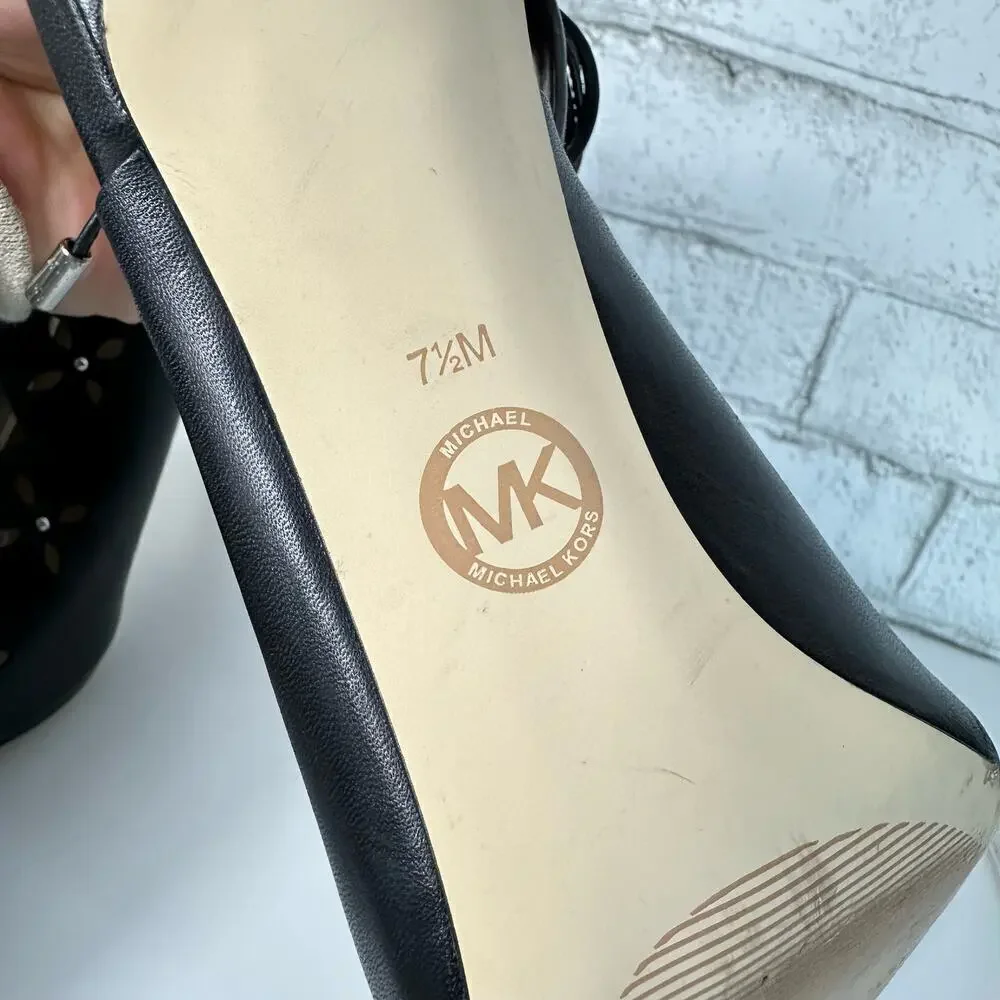 Michael Kors Black Heels Thalia Ankle Wrap Strappy Pump Stiletto Open Toe 7.5 38